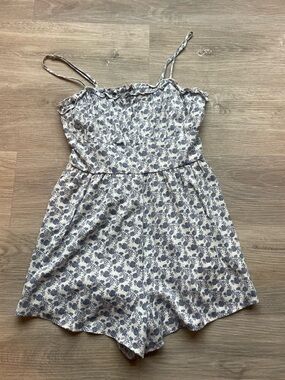 Altar'd State White and Blue Floral Spaghetti-Strap Romper